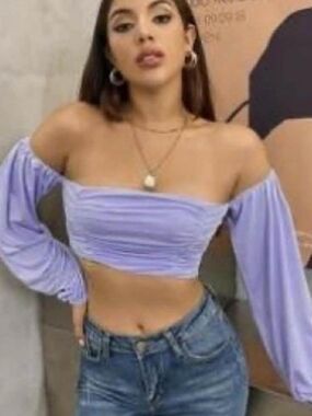 SHEIN Lavender Off-Shoulder Ruched Long Sleeve Crop Top